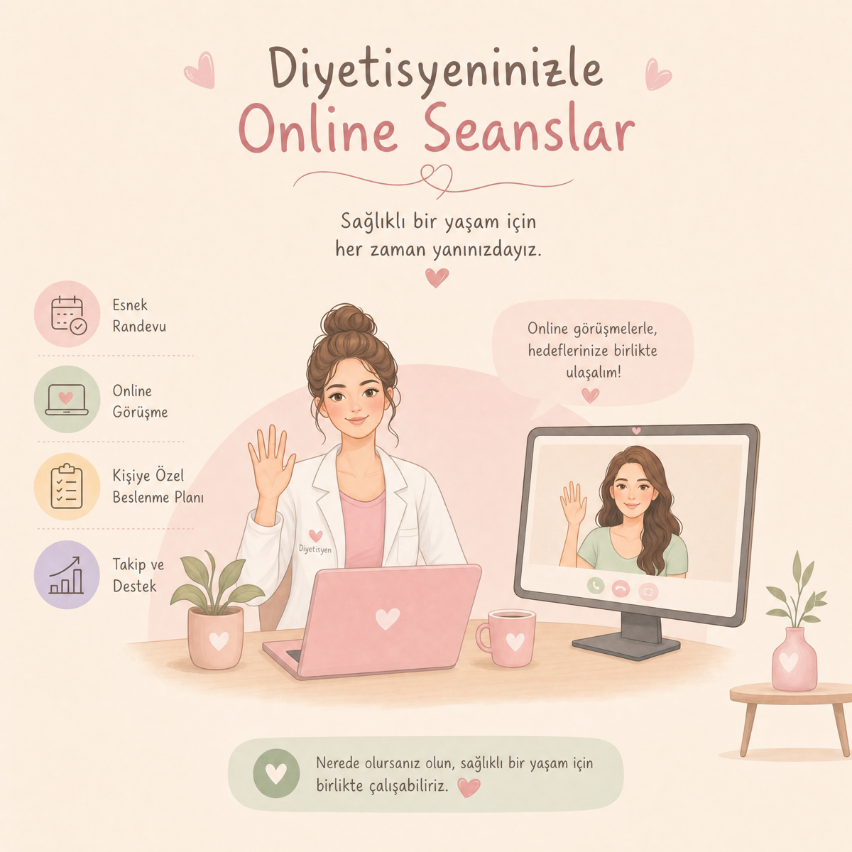 Online seans: görüntülü görüşme, size özel planlama ve takip